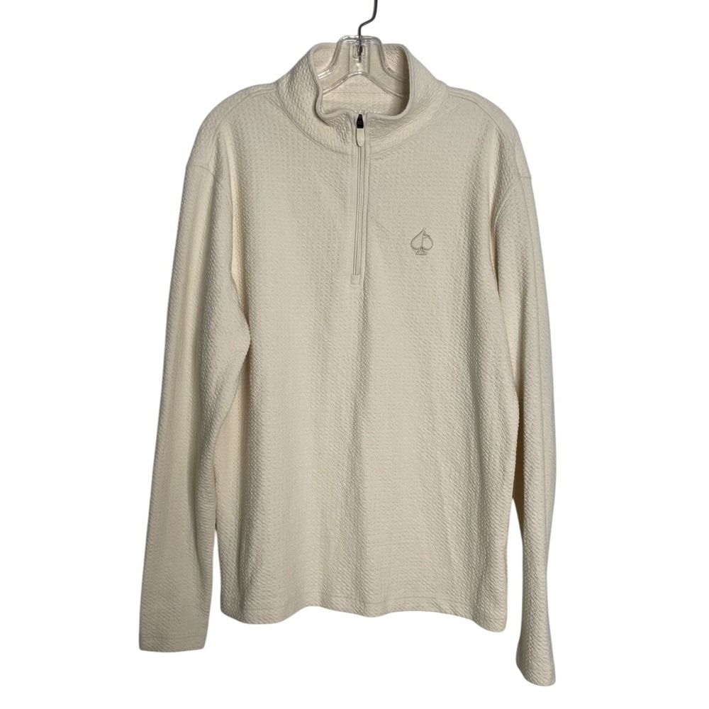 Pins & Aces Men's Cream Mock Neck 1/4 Zip Golf‎ Logo Pullover M